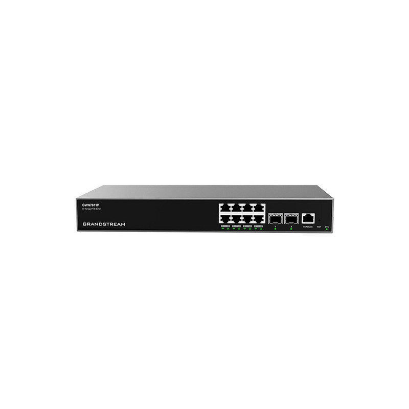 Grandstream GWN7811P - Layer 3 Managed Network Switch, 8x GbE RJ45 PoE 802.3 af/