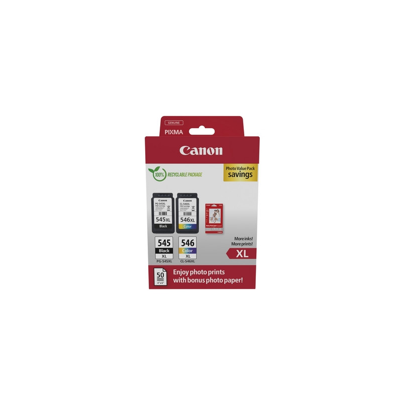 MULTIPACK CANON PG-545XL + CL-546XL + 50FG GP501  X PIXMA MG2555S/TS3450/TS3451/