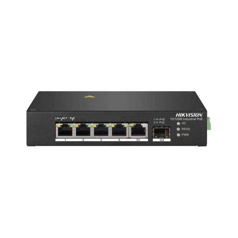 SWITCH INDUSTRIALE 4P 10/100M POE 1P GIGABITS RJ45 1P GIGABIT SFP UPLINK HIKVISI