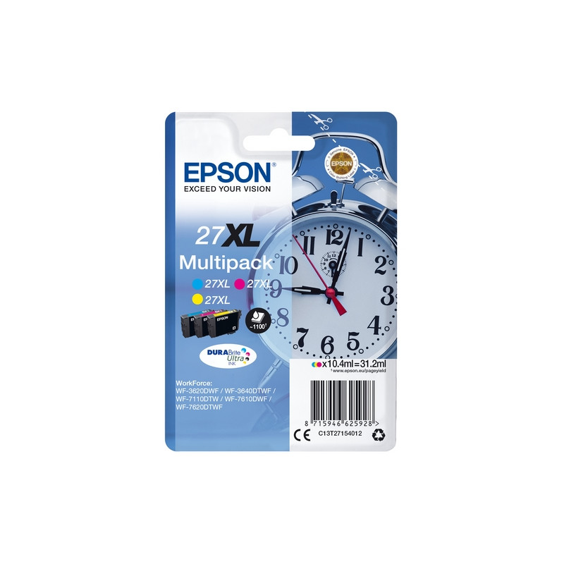 MULTIPACK EPSON 27XL "SVEGLIA"  3 COLORI X WF-7110DTW/7610DWF/7620DTWF/3620DWF/3