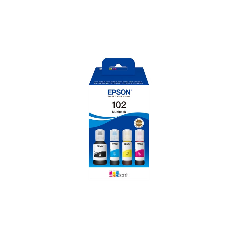 MULTIPACK EPSON FLACONI 102  4COLORI PER ECOTANK ET-2700 ET-2750 ET-3750 ET-4750