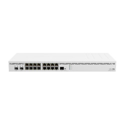 MikroTik Router with 16x Ethernet ports. two 10G SFP+cages. full-size USB and RJ