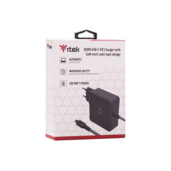 ALIMENTATORE A MURO ITEK  PER  NOTEBOOK E DISPOSITIVI USB-C, PD - 100W, TECNOLOG