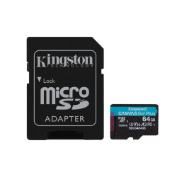 MICRO SECURE DIGITAL  64GB  CLASS10 U3 V30 + ADATTATORE READ:200MB/S CANVAS GO P